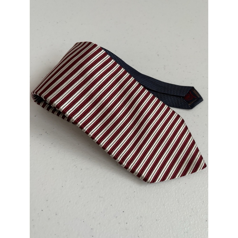Tommy Hilfiger Men's Vintage 100%‎ Silk Red White Blue Striped Made in USA Tie